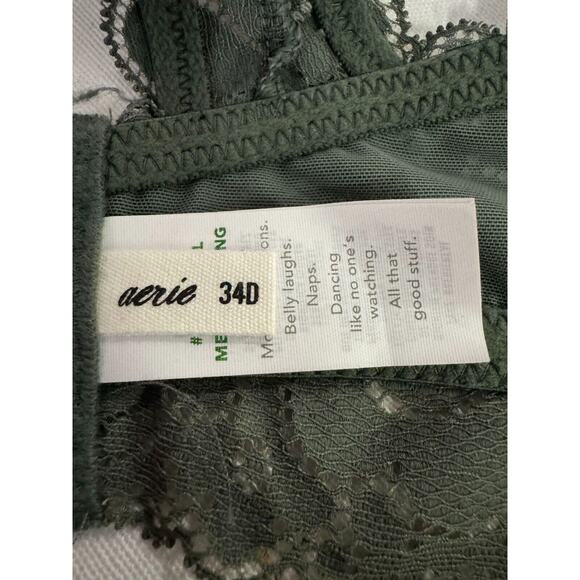Aerie Women Bralette Bra Olive Green 34D Strappy Lace Floral Padded Non Wire NWT - Picture 3 of 5